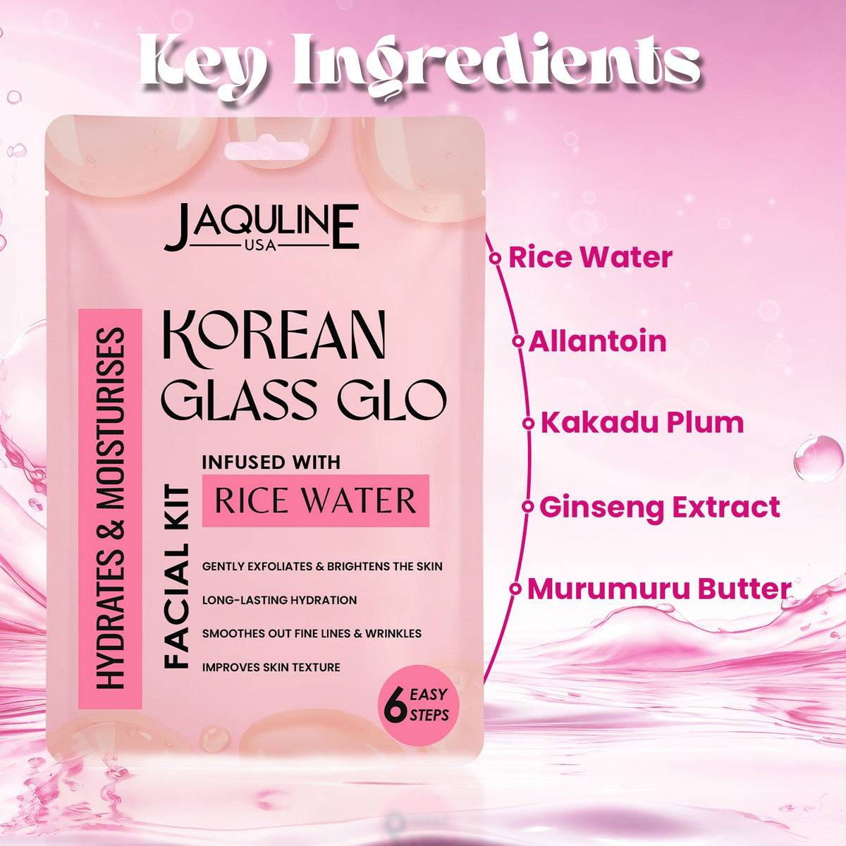 Jaquline USA Korean Glass GLO Facial Kit Glass Skin Glow & Improves Skin Texture (42 g)