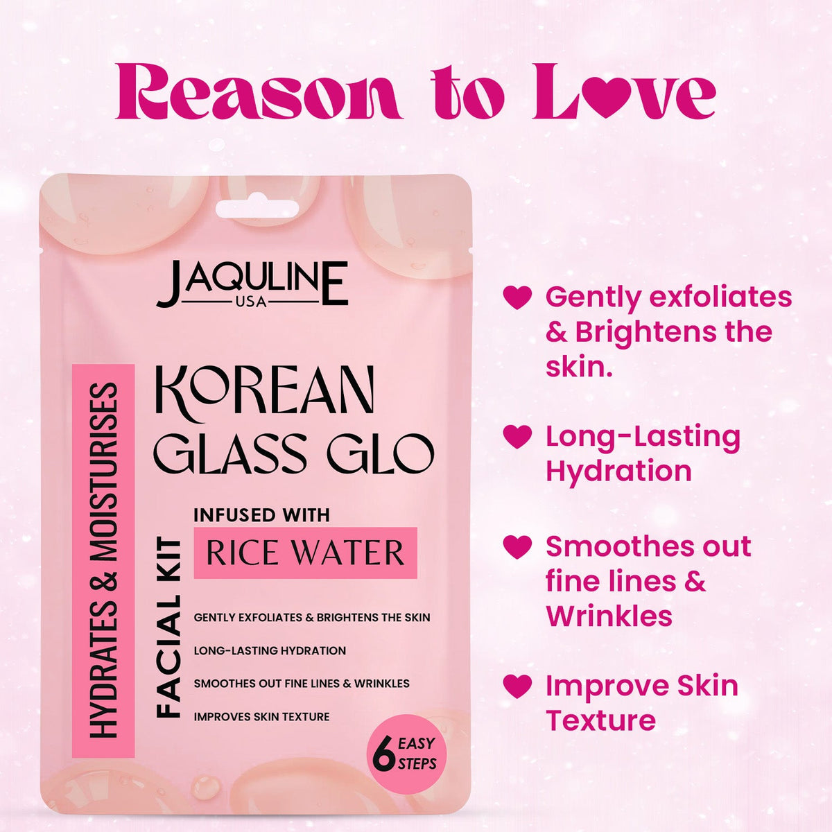 Jaquline USA Korean Glass GLO Facial Kit Glass Skin Glow & Improves Skin Texture (42 g)