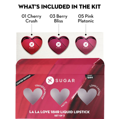 La La Love 18HR Liquid Lipstick Set (Pack Of 3)