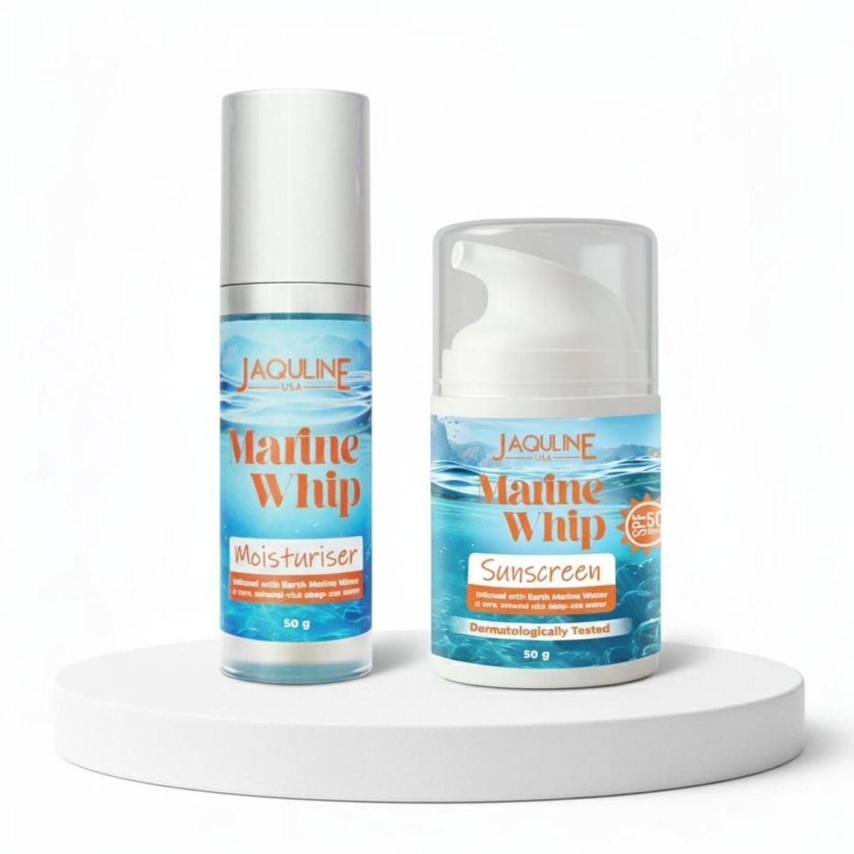JAQULINE USA MarineWhip Sun & skin care kit | Marine Whip Moisturizer 50g + SPF 50 Sunscreen 50g | Hydrating & Remineralizing