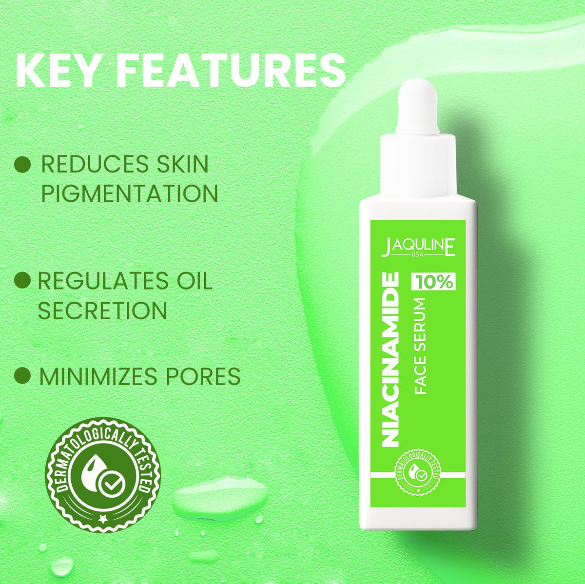 Jaquline USA Face Serum 10% Niacinamide Acid For Clear and Bright Skin, Fades Hyper pigmentation, Balancing Oil Production- 3