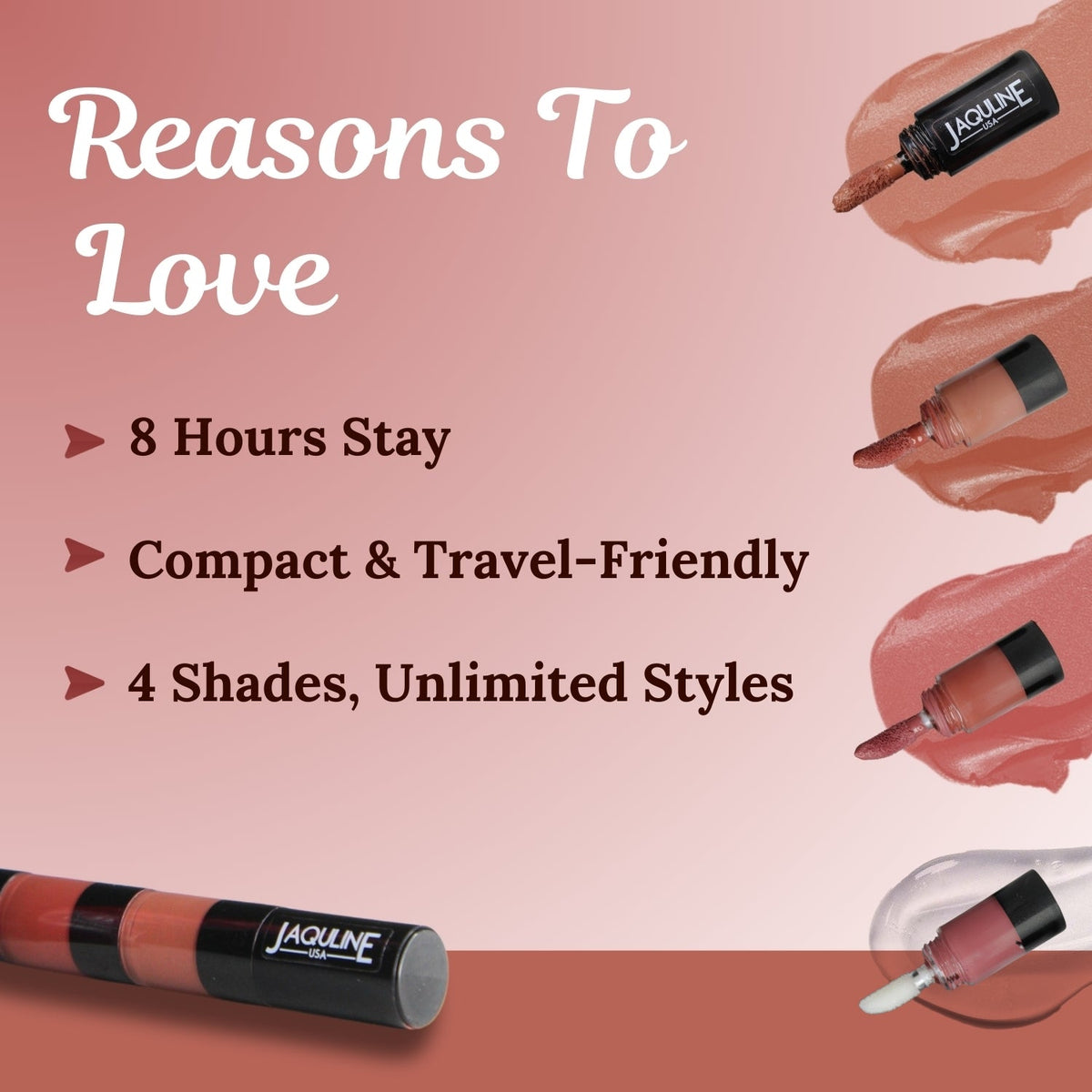 Jaquline USA Stack Attack 4 in 1 Liquid Lipstick-Nude Mood (Nude Beige+ Nude Brown+ Nude Pink + Transparent Gloss) 4ml |Light