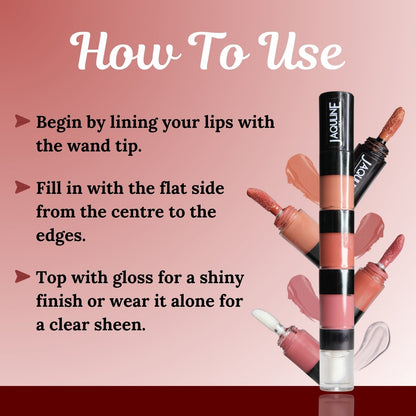 Jaquline USA Stack Attack 4 in 1 Liquid Lipstick-Nude Mood (Nude Beige+ Nude Brown+ Nude Pink + Transparent Gloss) 4ml |Light