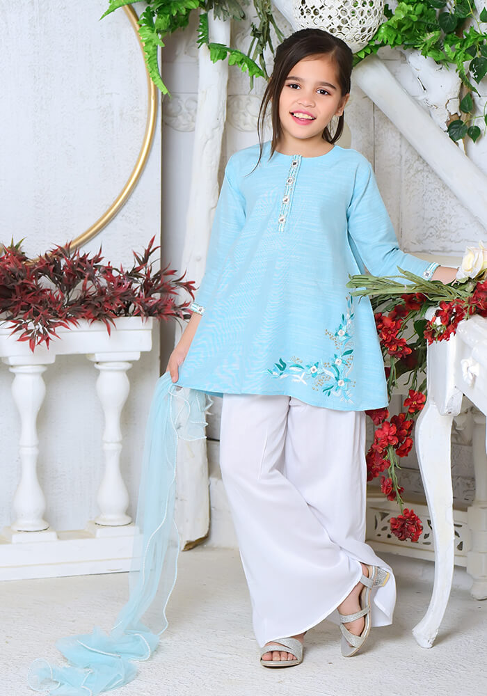 Komal's OFK 704 - Blue Chambray Cotton - 3PC Suit