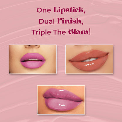 Jaquline USA Double Take Matte & Gloss Lipstick (6.5 ml) Pink Praline 05 Long-Lasting & Non-Transfer