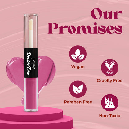 Jaquline USA Double Take Matte & Gloss Lipstick (6.5 ml) Pink Praline 05 Long-Lasting & Non-Transfer