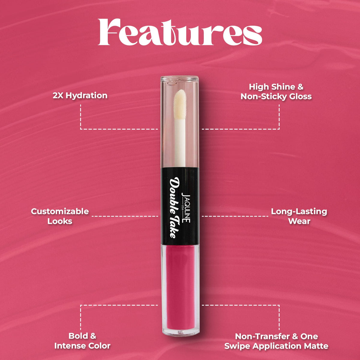 Jaquline USA Double Take Matte & Gloss Lipstick (6.5 ml) Pink Sorbet 02, Long-Lasting & Non-Transfer