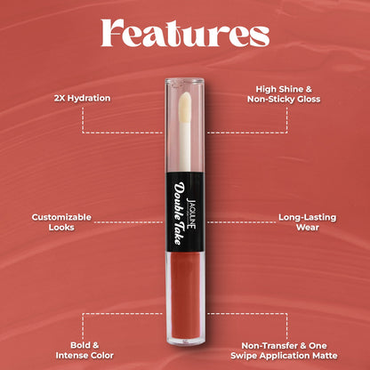 Jaquline USA Double Take Matte & Gloss Lipstick (6.5 ml) Rose Delight 04 Long-Lasting & Non-Transfer