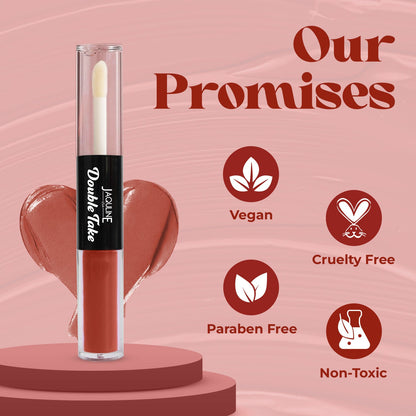 Jaquline USA Double Take Matte & Gloss Lipstick (6.5 ml) Rose Delight 04 Long-Lasting & Non-Transfer