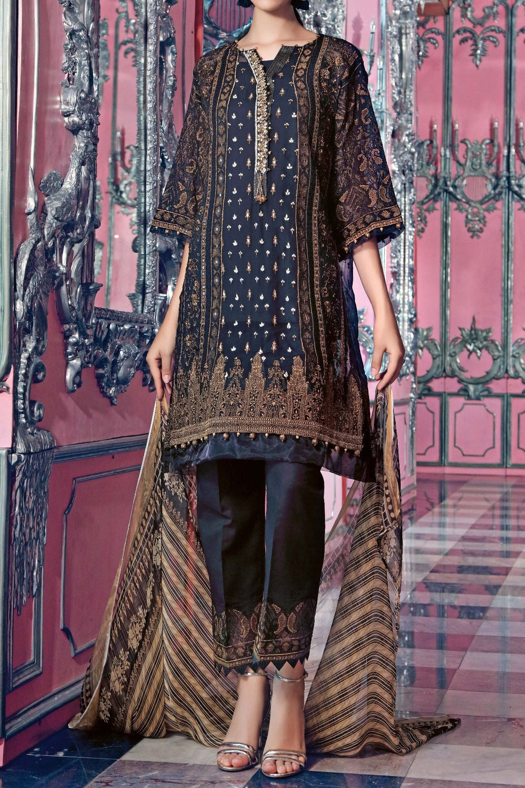 Komal's FE-118 Formal Embroidered Chiffon 3PC Suit