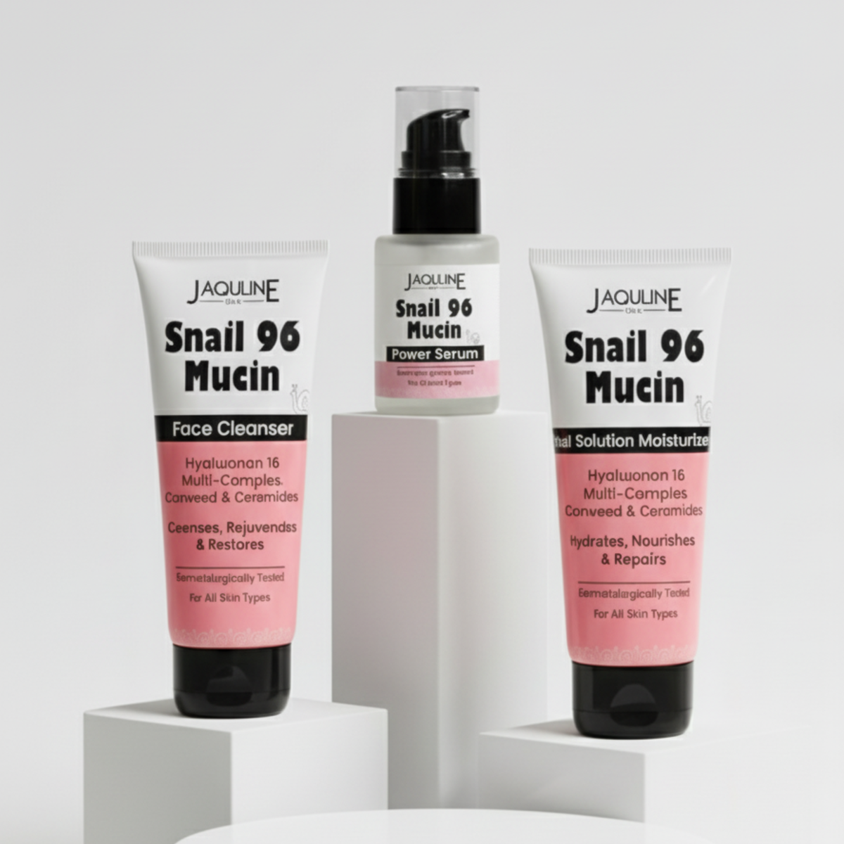 JAQULINE USA Snail Mucin Radiance & Hydration skin care kit | Face Cleanser, Power Serum & Moisturizer Set | Hydrating Face C