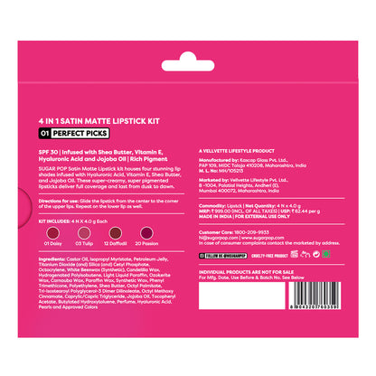 SUGAR POP 4 in 1 Satin Matte Lipstick Kit - 01 Perfect Picks