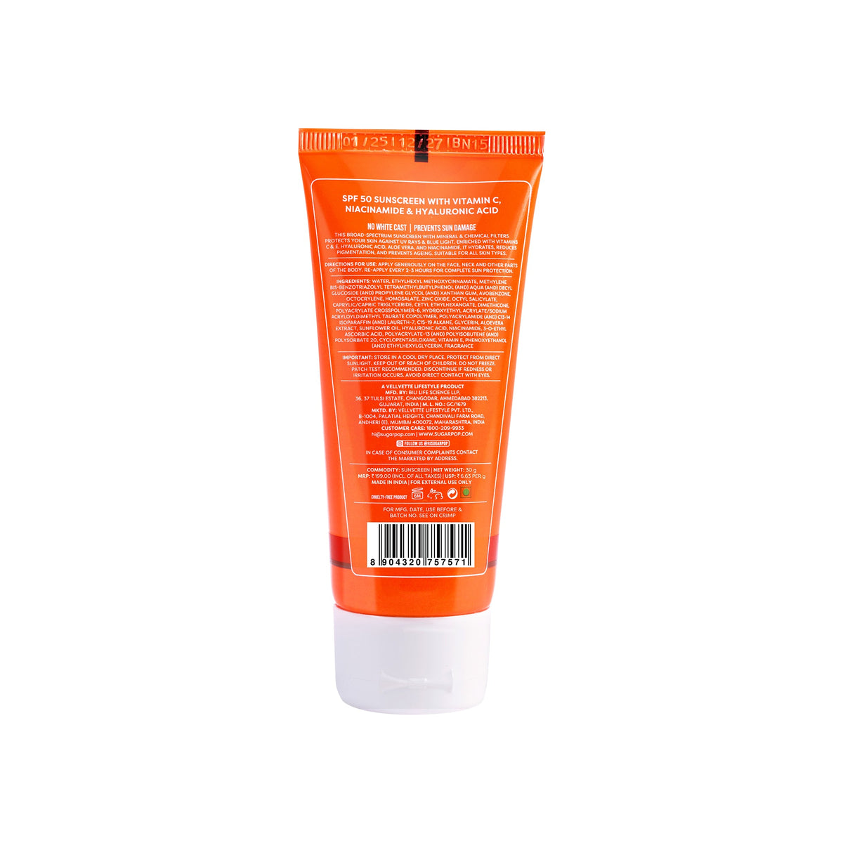 SUGAR POP SPF 50 Sunscreen With Vitamin C, Niacinamide & Hyaluronic Acid