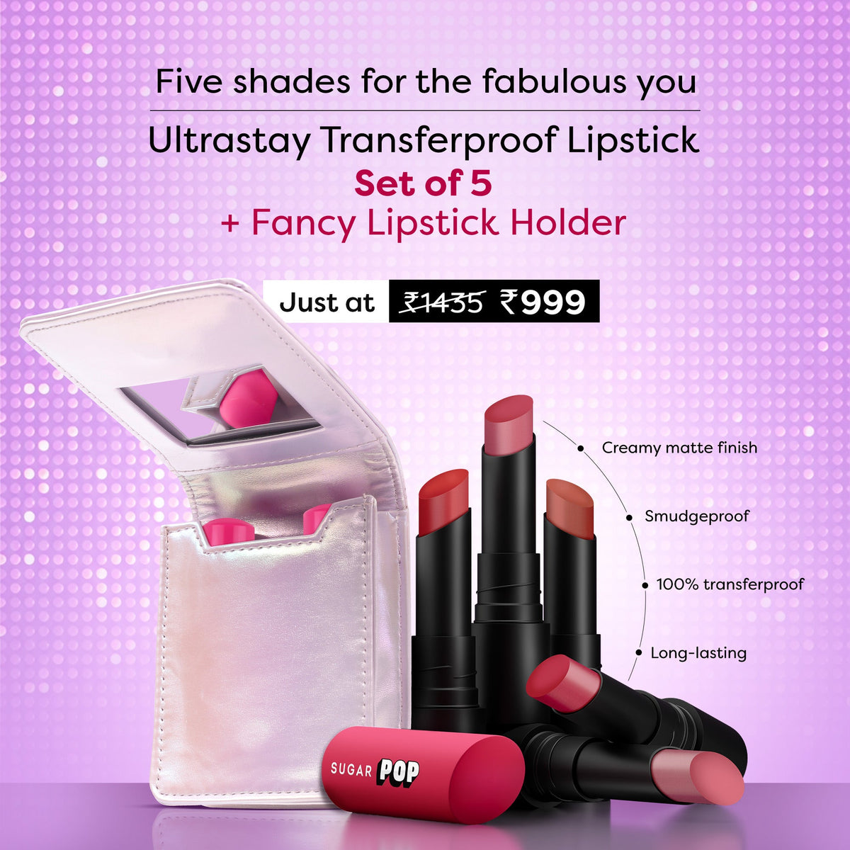 Set of 5 Ultrastay Transferproof Lipstick + Fancy Lipstick Holder