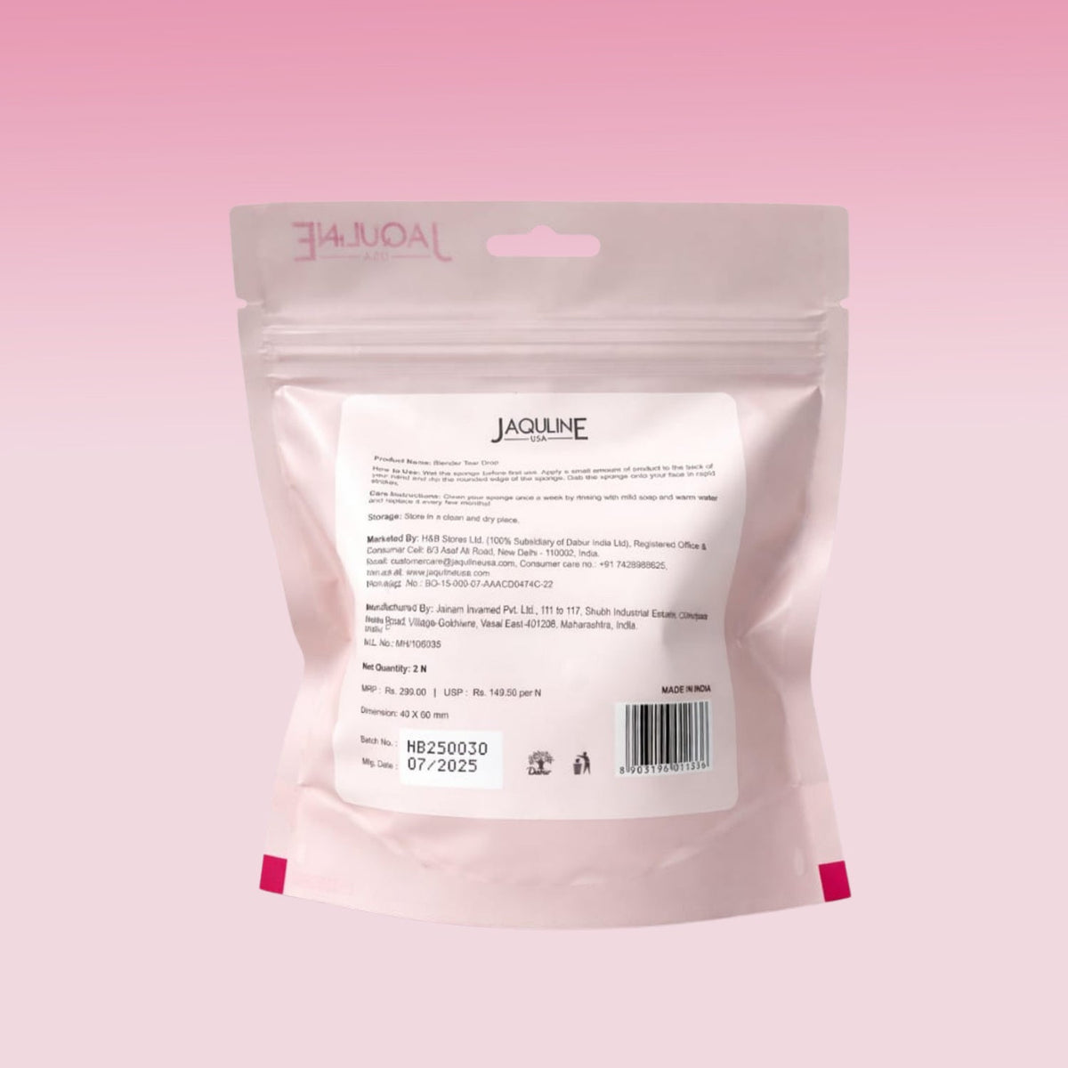JAQULINE USA Makeup Blender Sponge Tear Drop Shape for Foundation Concealer BB Cream Powder Flawless Airbrush Finish Soft Lat
