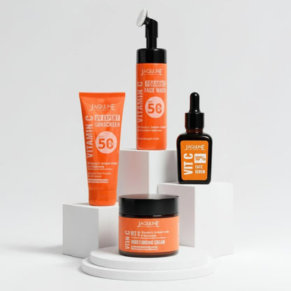 JAQULINE USA Vitamin C Radiance Essentials skin care kit | Vitamin C Face Wash, Face Serum, Moisturiser, UV Expert Sunscreen 