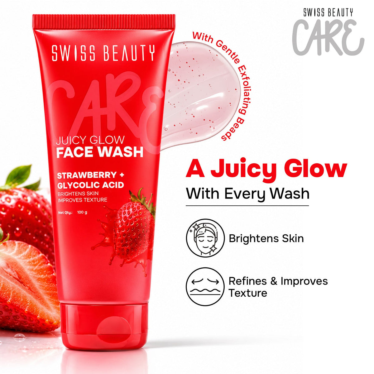 Care Juicy Glow Face Wash  Strawberry + Glycolic Acid