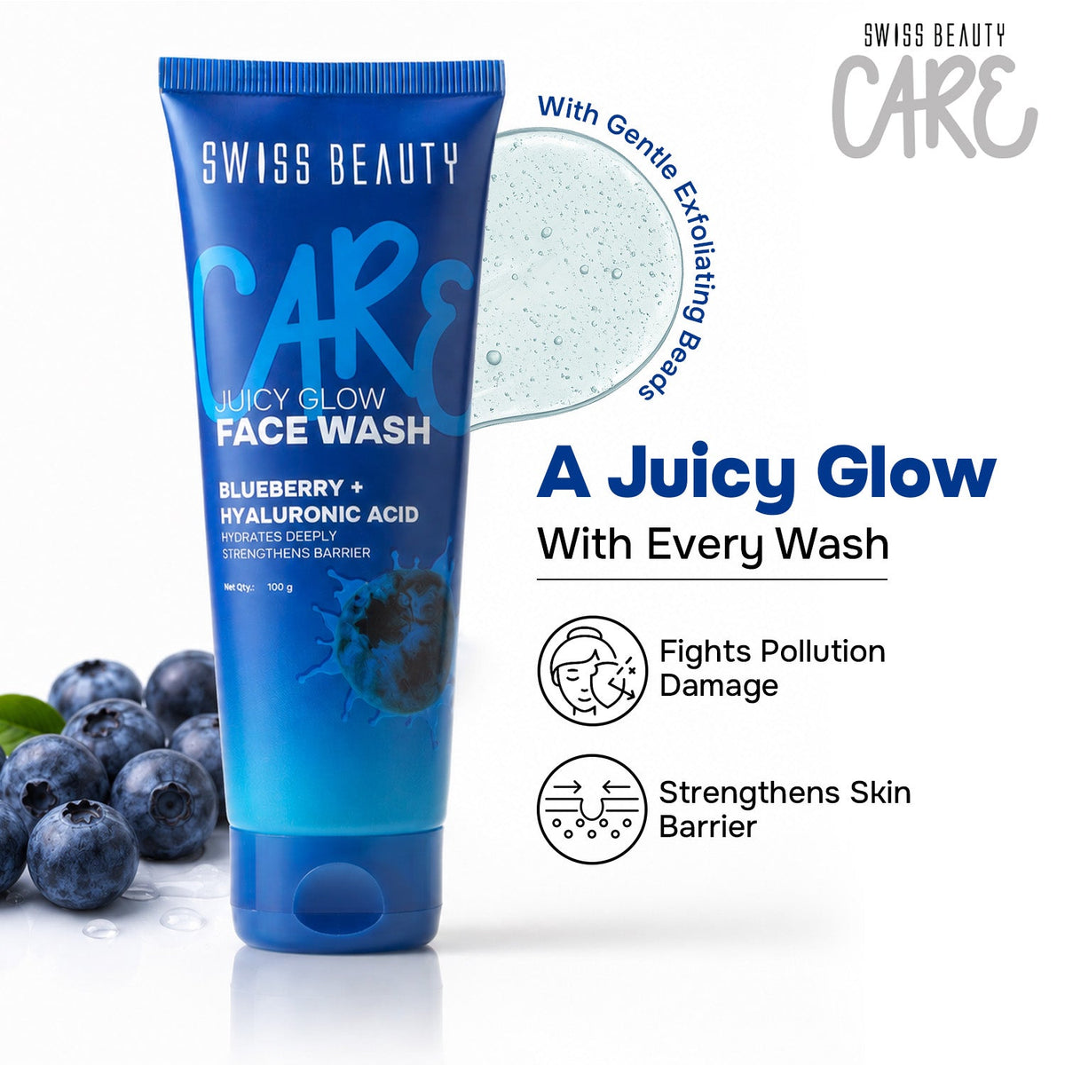 Care Juicy Glow Face Wash  Blueberry + Hyaluronic Acid