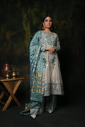 Komal's LDD-01309 | Metallic Beige & Grey | Formal 3 Piece Suit | Banarsi Jacquard (Metallic Zari)