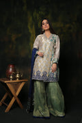 Komal's LDD-00911 | Silver & Green | Formal 3 Piece Suit | Banarsi Organza