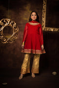 Komal's GDD-01334 | Red | Formal 3 Piece Suit | Polyester Chiffon