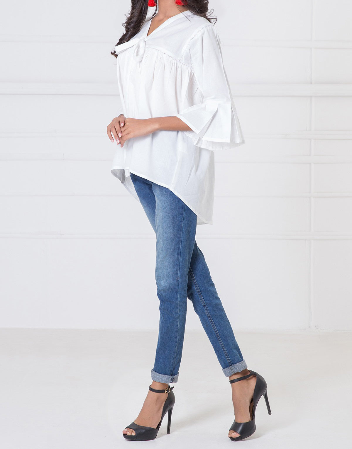 Komal's WTB17410 Flared Top w/ Peplum Sleeves