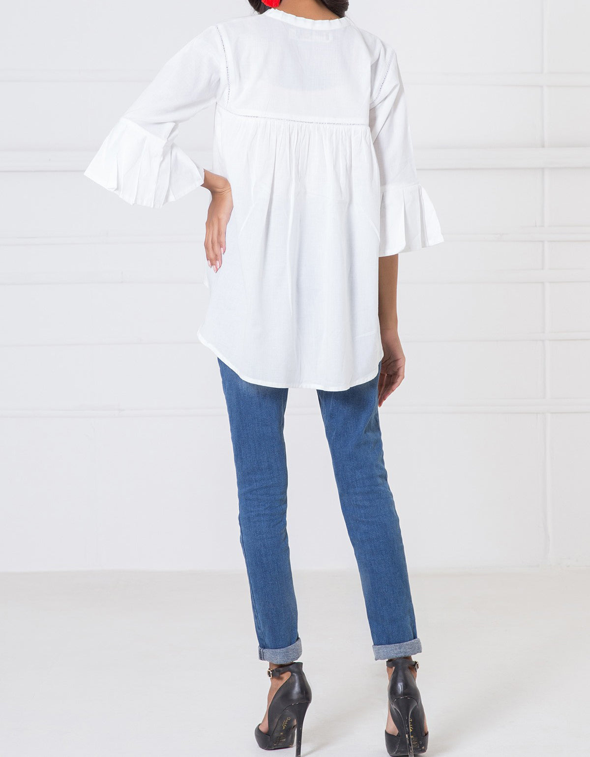 Komal's WTB17410 Flared Top w/ Peplum Sleeves