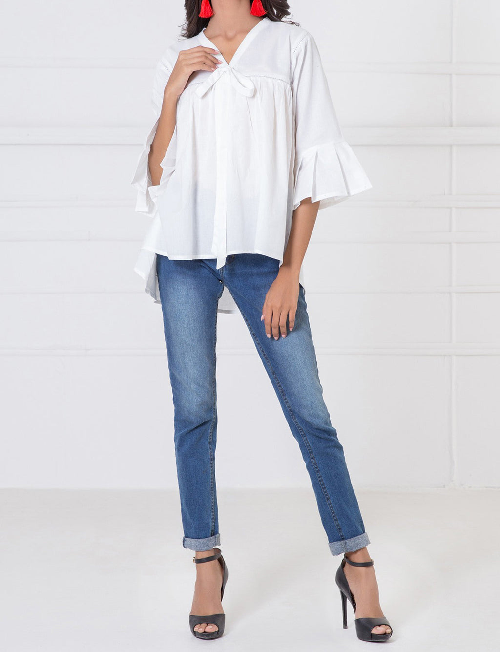 Komal's WTB17410 Flared Top w/ Peplum Sleeves