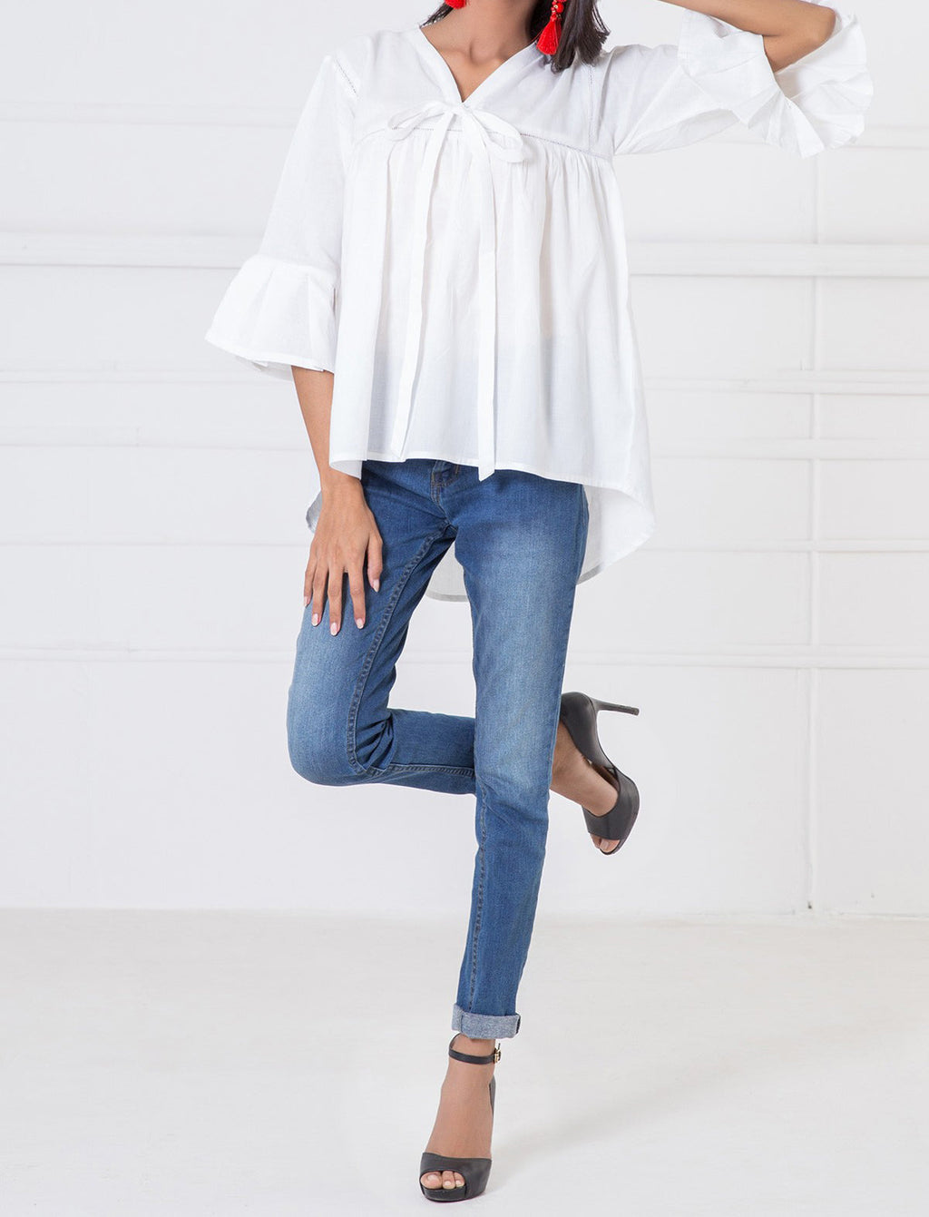 Komal's WTB17410 Flared Top w/ Peplum Sleeves