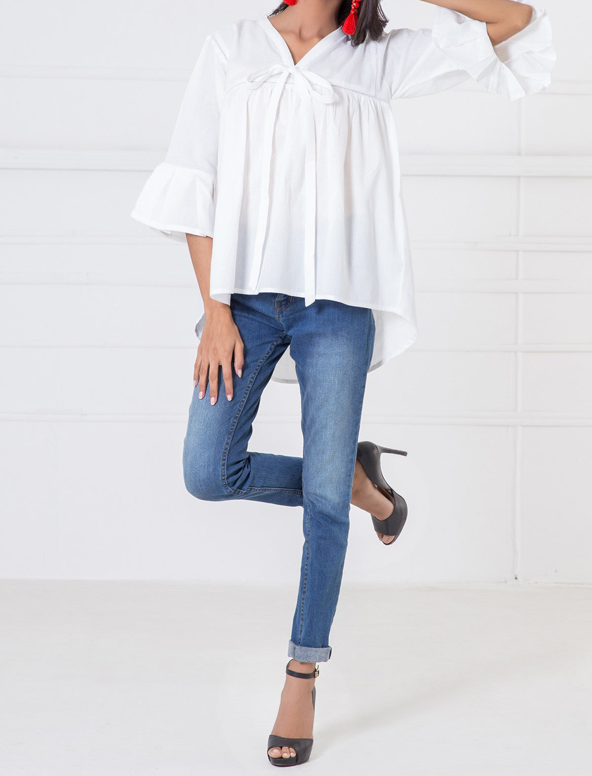 Komal's WTB17410 Flared Top w/ Peplum Sleeves