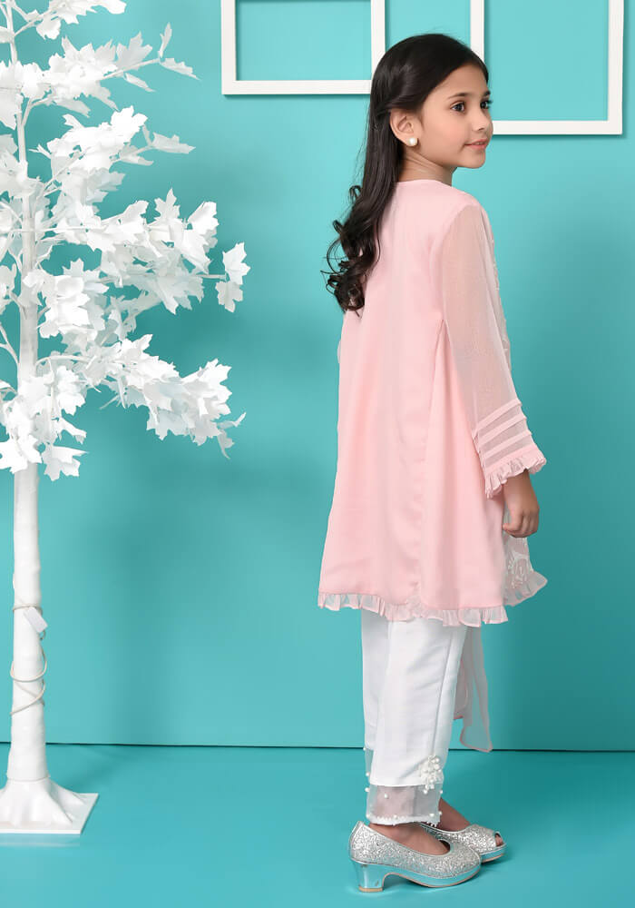 Komal's Tea Pink Chiffon Top with Embroidery - 3PC Suit