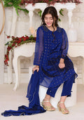 Komal's Royal Blue Chiffon With Hand Adda Work